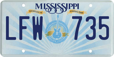MS license plate LFW735