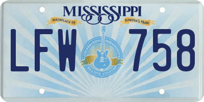 MS license plate LFW758