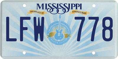 MS license plate LFW778