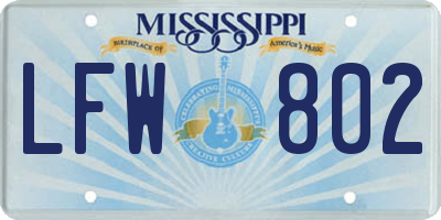 MS license plate LFW802