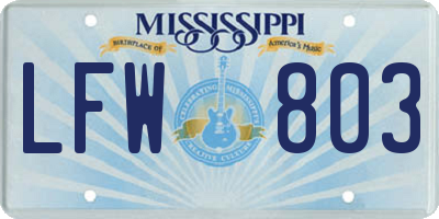 MS license plate LFW803