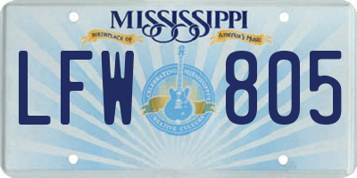 MS license plate LFW805