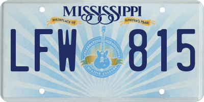 MS license plate LFW815