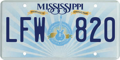 MS license plate LFW820