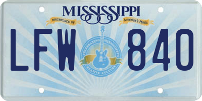 MS license plate LFW840