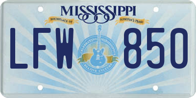 MS license plate LFW850