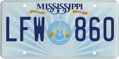 MS license plate LFW860