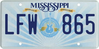 MS license plate LFW865