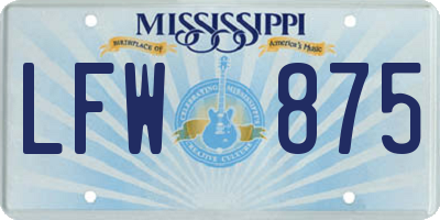 MS license plate LFW875