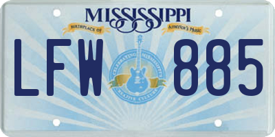 MS license plate LFW885
