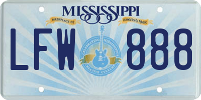 MS license plate LFW888
