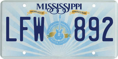 MS license plate LFW892