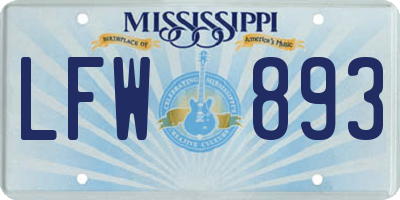 MS license plate LFW893