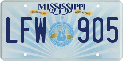 MS license plate LFW905