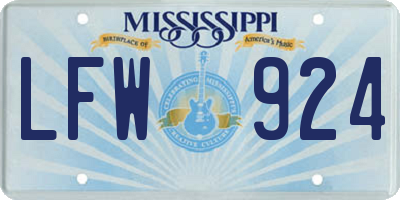 MS license plate LFW924