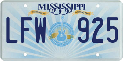 MS license plate LFW925