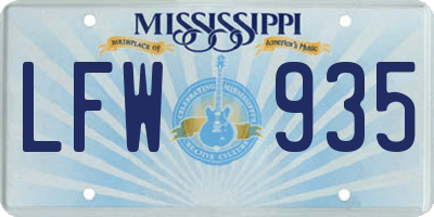 MS license plate LFW935
