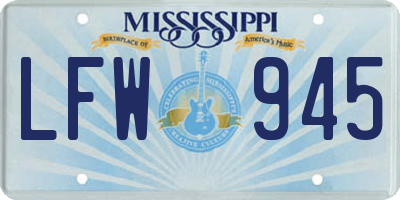 MS license plate LFW945