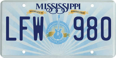MS license plate LFW980