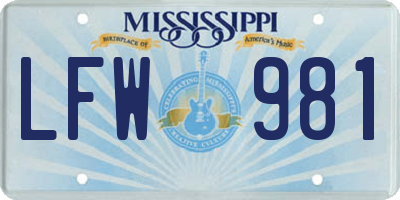 MS license plate LFW981