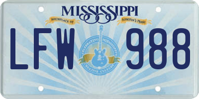 MS license plate LFW988