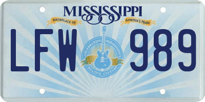 MS license plate LFW989