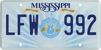 MS license plate LFW992
