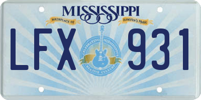 MS license plate LFX931