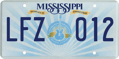 MS license plate LFZ012