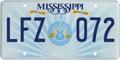 MS license plate LFZ072
