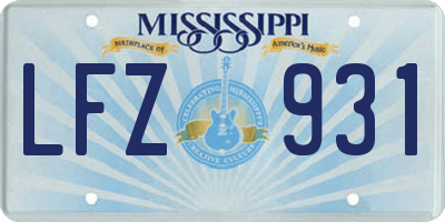 MS license plate LFZ931