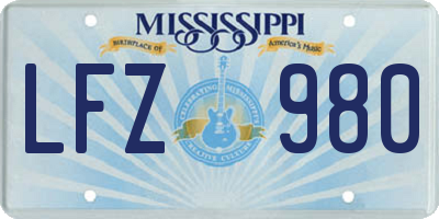 MS license plate LFZ980