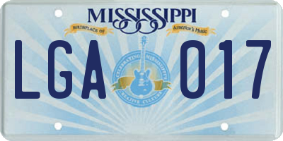 MS license plate LGA017