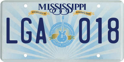 MS license plate LGA018