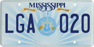 MS license plate LGA020