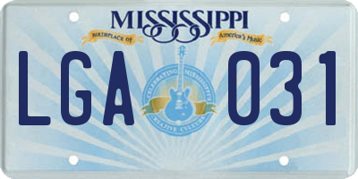 MS license plate LGA031
