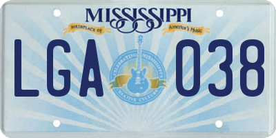 MS license plate LGA038