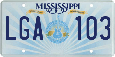 MS license plate LGA103