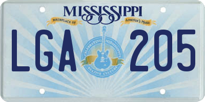 MS license plate LGA205