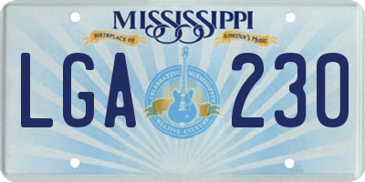 MS license plate LGA230