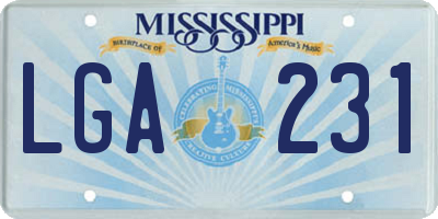 MS license plate LGA231