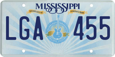 MS license plate LGA455