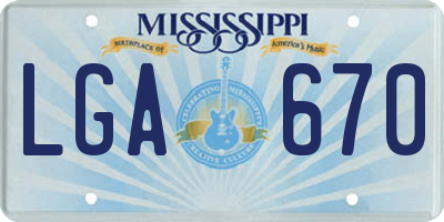 MS license plate LGA670