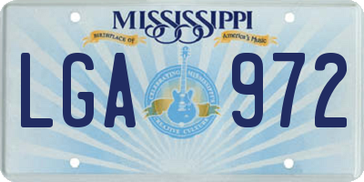 MS license plate LGA972