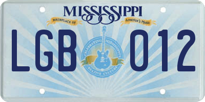 MS license plate LGB012