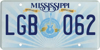 MS license plate LGB062
