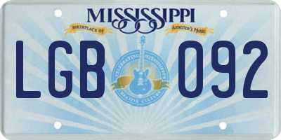 MS license plate LGB092
