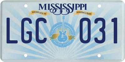 MS license plate LGC031