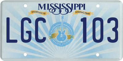 MS license plate LGC103