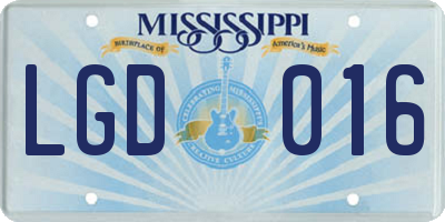 MS license plate LGD016